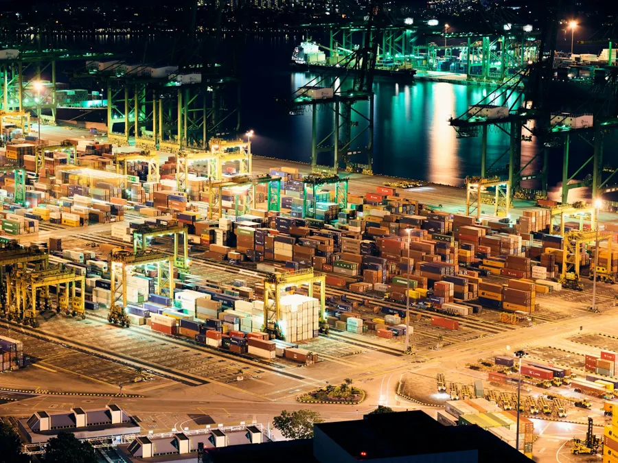 Container terminal at night